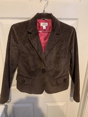 Chaqueta Blazer Talbots Marrón Pana Forro Rosa Mujer’s Talla 10 Botón Delantero Foto 1 de 3