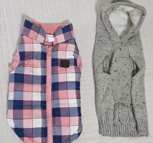 Pup Crew Forever Friends Pink Plaid Puffer Coat Jacket Fuzzy Hooded Sweater Sz M - Picture 1 of 8