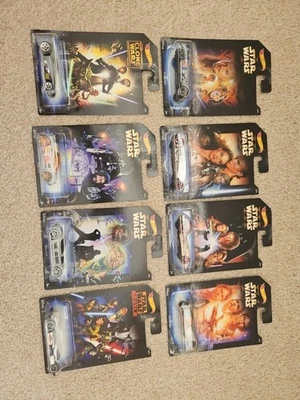 FULL SET OF 8 HOT WHEELS STAR WARS INSPIRED CARS EPISODES 1-6/CLONE WARS/REBELS - Image 1 of 4