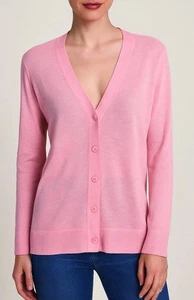Talbots Linen Pink Long Sleeve Button Up Cardigan M Preppy Soft Girl Casual - Picture 1 of 11
