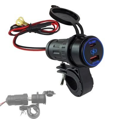Toma de corriente impermeable para motocicleta 12V-24V USB carga rápida (QC/PD) voltímetro Foto 1 de 4