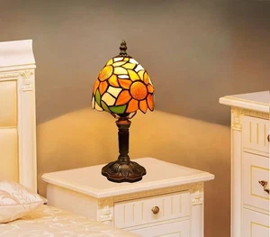 Tiffany Style Table Lamp,Sunflower Stained Glass Lamp,6 Inch Small Antique Be... - Picture 1 of 6