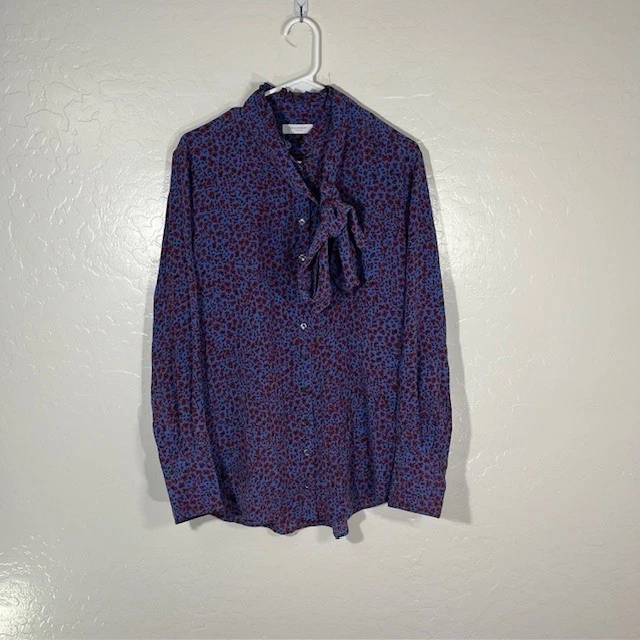 Blusa de seda Equipment para mujer mediana azul roja floral lazo con lazo cuello camisa superior Foto 1 de 4