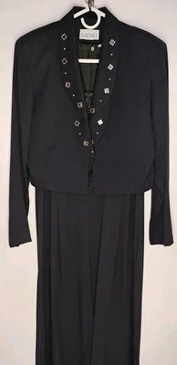 Mono pantalón negro vintage MENU talla 10 con chaqueta tachonada cinturón glamour años 80 Foto 1 de 4