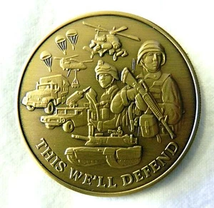 US Army Military This We'll Defend Medallion Antique Bronze Challenge Coin  - Picture 1 of 5