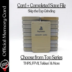 Sony Playstation 1 PS1 Memory Card OEM + Completed 100% Save File - Pick Game - Picture 1 of 12