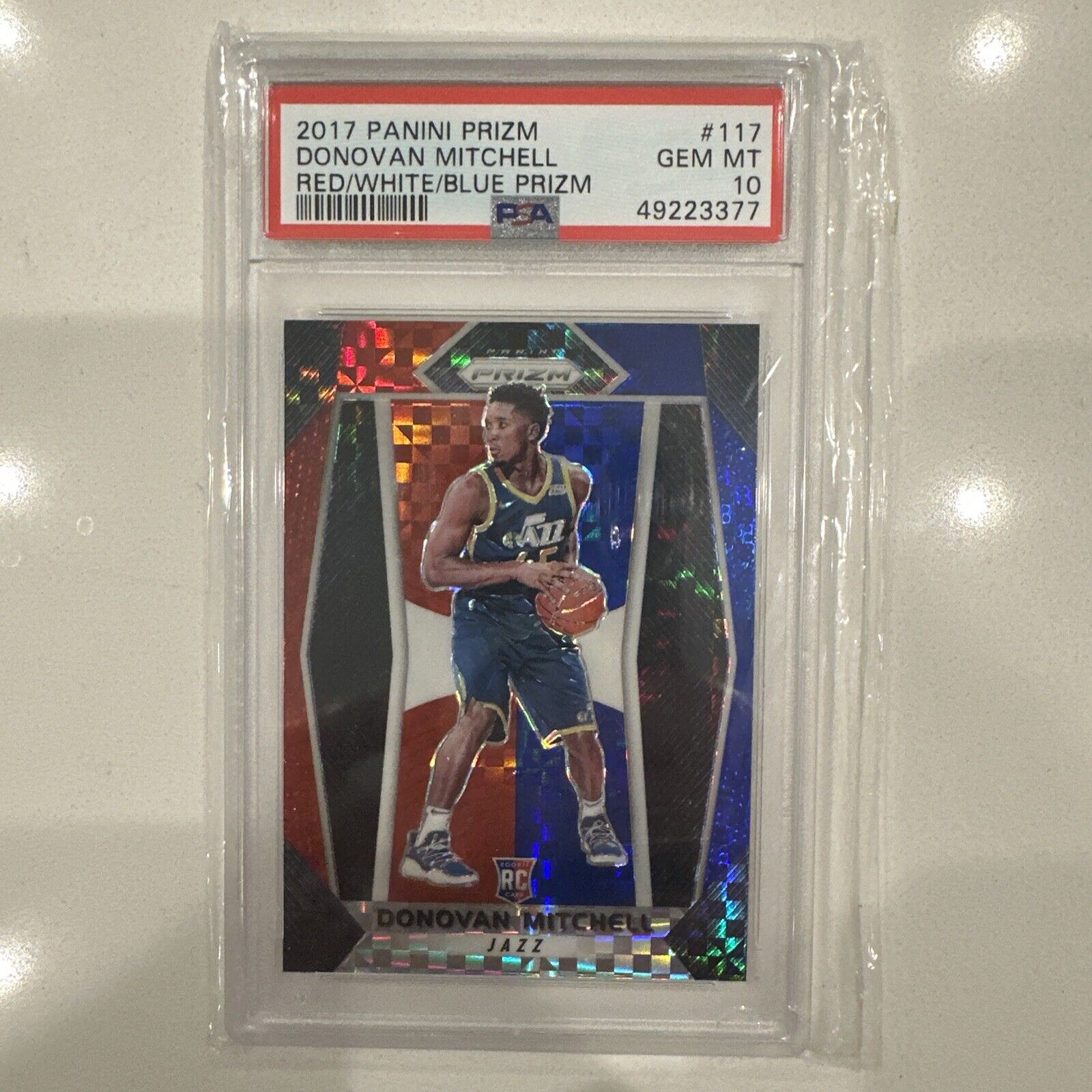 2017 Panini Prizm Donovan Mitchell Red/white/blue Prizm PSA 10 🔥