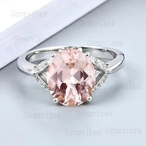 Oval Morganite Ring 925 Sterling Silver Gemstone Halo Ring Birthday Gift For Her - Picture 1 of 4