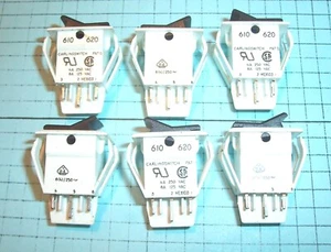 6x Carling 610/620 DPDT On-Off Miniature Rocker Quick Connect Solder Lug Switch - Picture 1 of 8