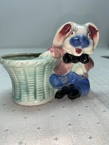 Vintage Mini Size Rabbit W/ Basket Planter 5”w And 3.5” Tall Kitschy - Imagen 1 de 9
