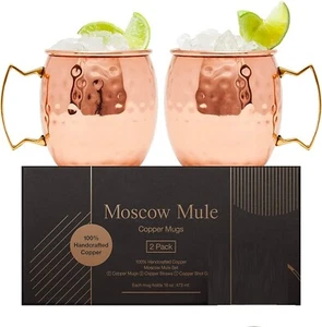 Tazas de cobre Moscow mule 2 CT- 16 oz, Premium 100 % cobre sólido con mango de latón - Imagen 1 de 4