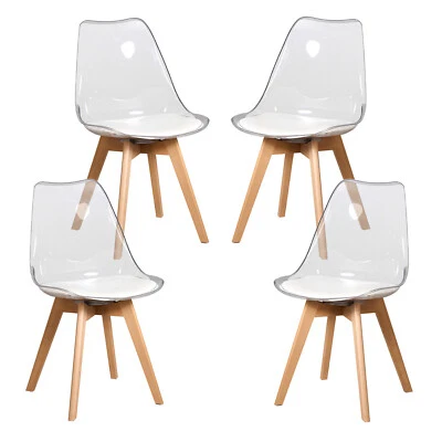 Lot de 4 Transparent Chaises de Salle à Manger Design Scandinave Coussin en PU - Photo 1/4