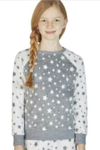 BCBG Girls Youth Lounge Pajama Top Only White/Grey Stars Size-L(14-16) NWOT - Picture 1 of 2