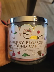 Bath & Body Works “CHERRY BLOSSOM POUND CAKE” Scented 3 Wick Candle 14.5 oz 🍒🍒 - Picture 1 of 6
