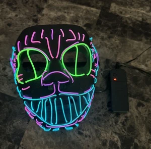 Light Up Halloween Face Mask Horror Scary Pink Blue Green Blinking LED Mask - Picture 1 of 5