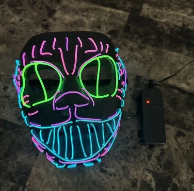 Light Up Halloween Face Mask Horror Scary Pink Blue Green Blinking LED Mask - Image 1 of 4