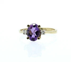 10k Yellow Gold Oval Amethyst Diamond Ladies Ring Size 6 - Picture 1 of 2
