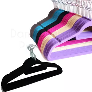 Coat Clothes Hangers Non Slip Velvet Flocked Curved Trousers Dresses Slim Velour - Picture 1 of 1