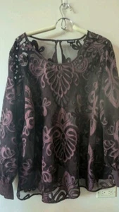Torrid 4 Langarm weinrot elegant transparent Tunika Netz Rücken Knopf Manschetten - Bild 1 von 10