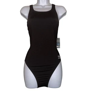 NWT Speedo Endurance + One Piece Swimsuit Womens 30 Solid Flyback Black Training - Picture 1 of 9