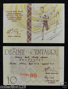 Lithuania OLYMPIC Banknote 10 Centauru Run 1991 UNC - Picture 1 of 2