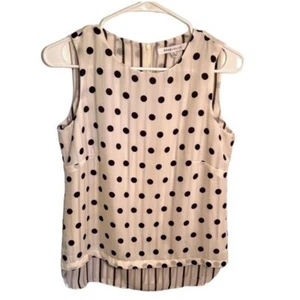 Rose & Olive Women’s Size XS Sleeveless Blouse White Black Polka Dots Stripe Hem - Picture 1 of 10