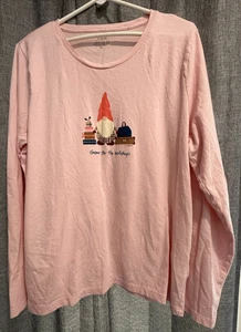 Camiseta Coleccionista J Crew "Gnomo para las Vacaciones" Manga Larga Mujer X-Grande ROSA - Imagen 1 de 7
