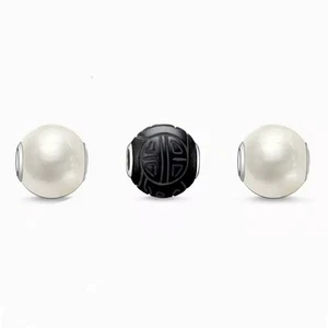 Thomas Sabo Freshwater Pearl and Obsidian Bead for Bracelet (3 set) Genuine - Imagen 1 de 3