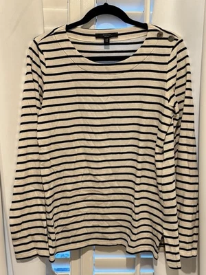 Max Mara выходные женщины Sz L в полоску 100% хлопок LS бретон стиль Джерси трикотажа  - Изображение 1 из 4