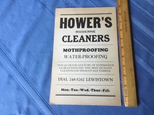Vintage Hower's Moderne Dry Cleaners, Lewistown PA Advertising Cardboard Sign - Picture 1 of 6