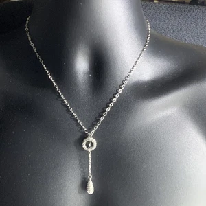 LIA SOPHIA Silver Tone Rhinestone Y-Drop Adjustable Necklace 21" NEW WITH TAG - Picture 1 of 10