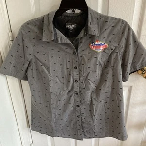 Chef Works Urban Womens Shirt Large Grey Button Up Short Sleeve Cow Pigs Chicks - Picture 1 of 8