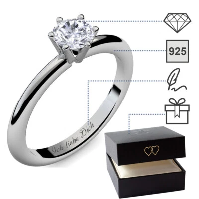 Verlobungsringe Silber 925 Zirkonia Stein Damenring Silberring Ring Antragsring - Bild 1 von 4