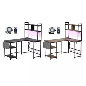 Levede Corner Gaming Computer Desk L Shaped LED Lights USB Charge Office Table - Picture 1 of 32