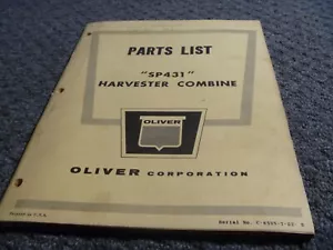 Oliver SP431 Harvester Combine Parts Catalog Manual C-859N-7-62-B - Picture 1 of 1