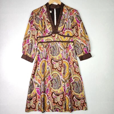 Vestido para mujer Tibi New York talla 0 cintura imperio 100 % seda mod BOHO marrón cachemira Foto 1 de 4