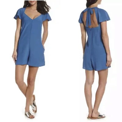 French Connection Open Back Romper Pockets Blue Viscose Womens Sz 10 New - Image 1 of 4