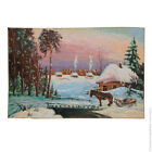 Gobelin Tapisserie Tapestry Wandteppich Winter Dorf Pferd Paneel Basteln 52x34