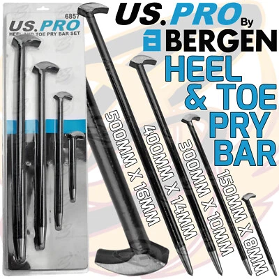 US PRO Heel Toe Pry Bar Set 4pcs Podgers Pry Toe Bar 150mm 300mm 400mm 500mm - Image 1 of 4