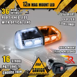 36 LED Light Bar Top Beacon Magnetic Hazard Roof Strobe White Amber A - Picture 1 of 6