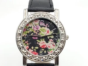 Flower Quartz Watch Womens New Battery Black Band 32mm - Picture 1 of 17