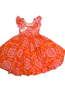 Dot Dot Smile Empire Dress Size 8/10 Pink W./ Orange Aztec Design - Picture 1 of 1