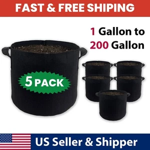 5 Packs Grow Bags Heavy Duty Thickened Nonwoven 5 Gallon to 200 Gallon - Picture 1 of 8
