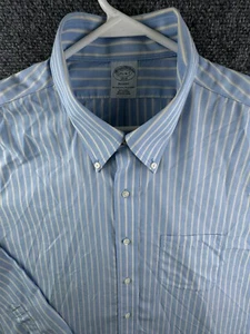 Camicia Brooks Brothers con bottoni cotone blu giallo a righe 17,5 36/37 Regent uomo - Foto 1 di 15