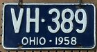 1958 Ohio License Plate Tag 100% All Original Paint! VH•389 6x12 DMV Clear OH