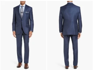 Peter Millar Flynn Navy Blue Classic Fit Two Button Wool Suit Size 54 R - Picture 1 of 12