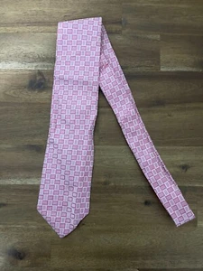 Cravatta collo uomo Hugo Boss 100% seta rosa geometrica 58" Made in Italy - Foto 1 di 4