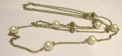 OFF WHITE Collana doppio filo 34" Monet Off White perle finte e perle metallo tono oro