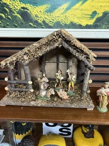 Vintage Harrods Holz Stall Krippe & Figuren Set Made In Italy Weihnachten - Bild 1 von 9