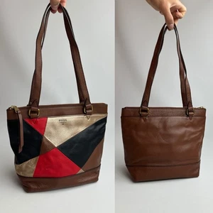Fossil Size Medium Brown Leather Handbag \ Shoulder Bag - Picture 1 of 15